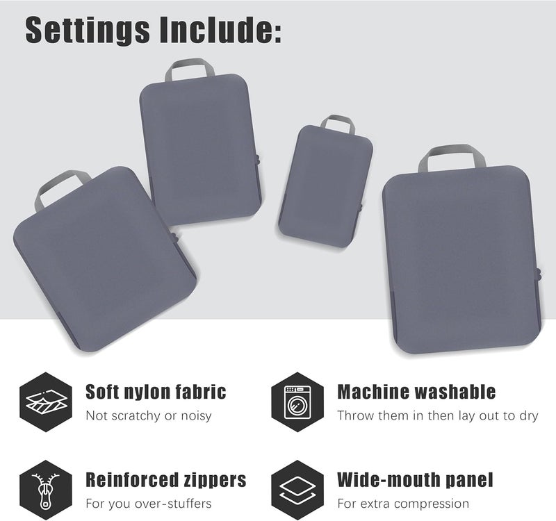 PANDA JOYS 4 Set Compression Packing Cubes Travel - Travel Accessories Expandable Packing Organizers for Carry On - Essentials Luggage Bags - Dark Grey - Image 3